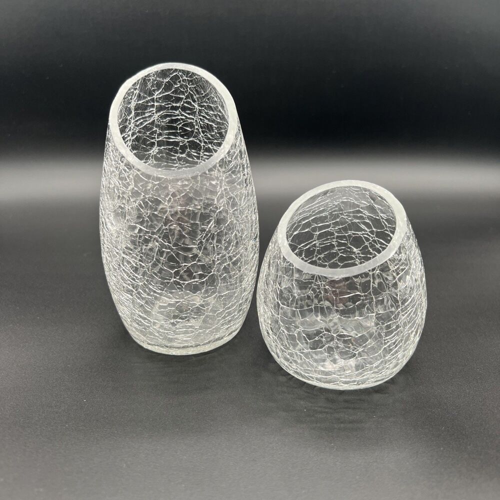 Vintage Crackled Glass Votive Candle Holders Retro MCM Tea light